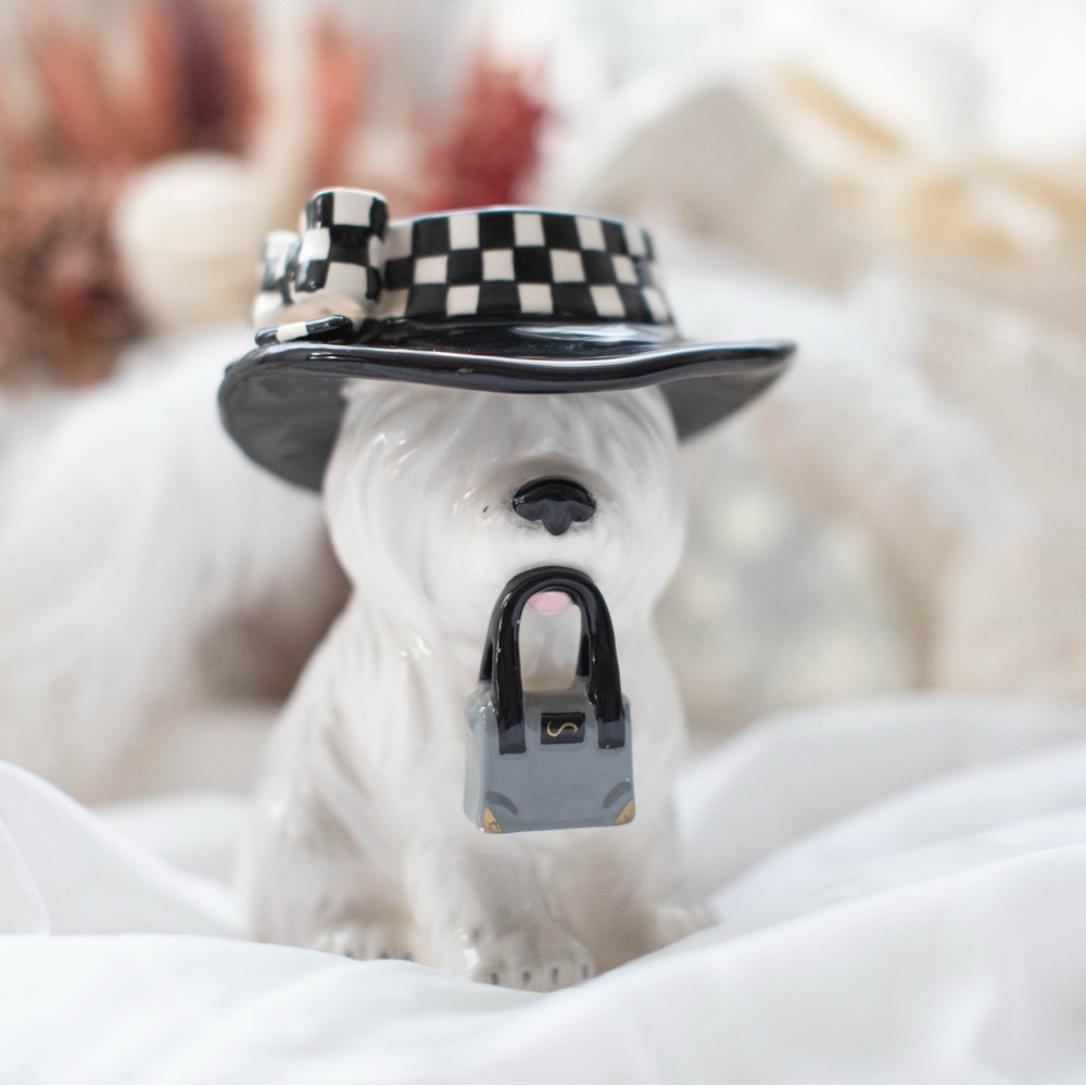 Checkered Hat Dog Figurine | MerryMac
